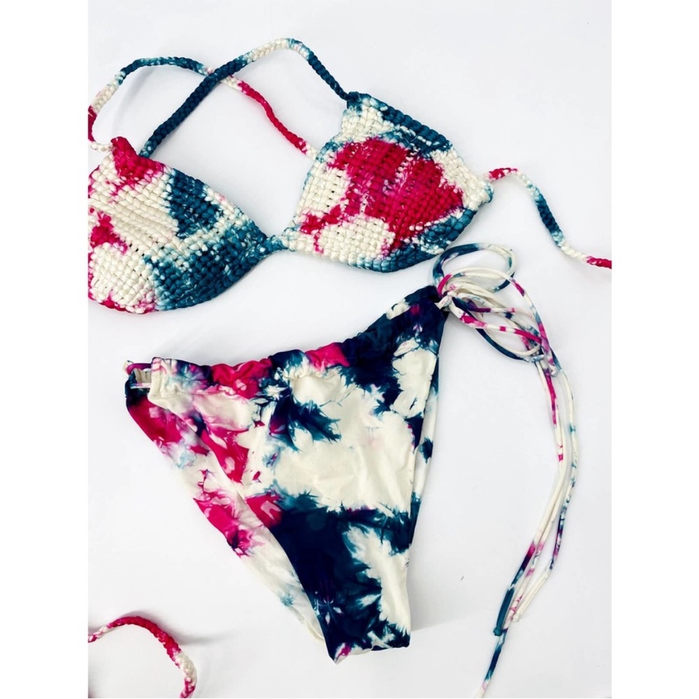 Entreaguas Wearable Art crocheted string bikini two piece adjustable swimsuit